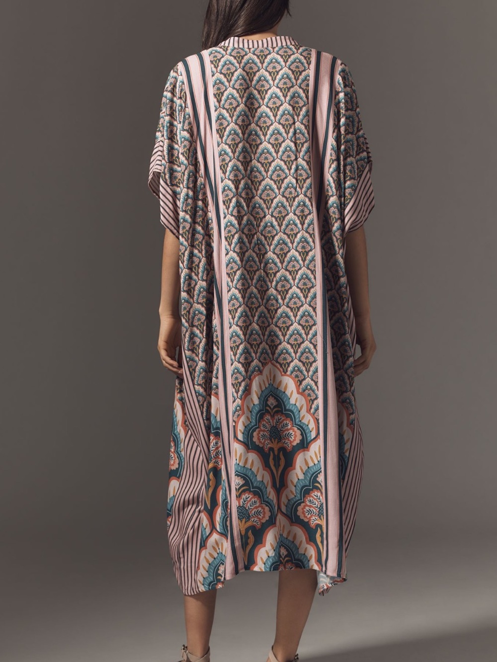 Anthropologie Kaftan Conditions Apply V-Neck Dress New Pink Pattern One Size - Picture 3 of 15